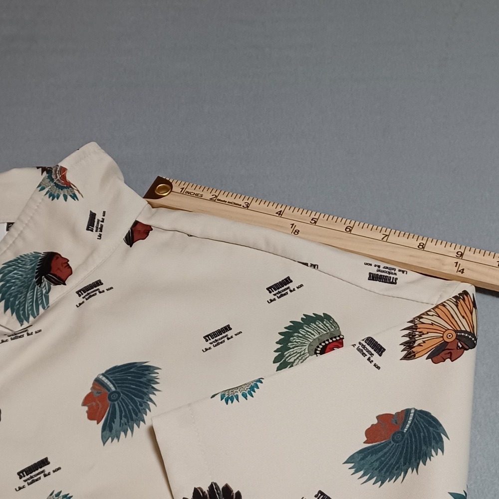 Studio One Mens 2XL Short Sleeve‎ Button Up Shirt Headdress Print Cream Graphic - Picture 7 of 11